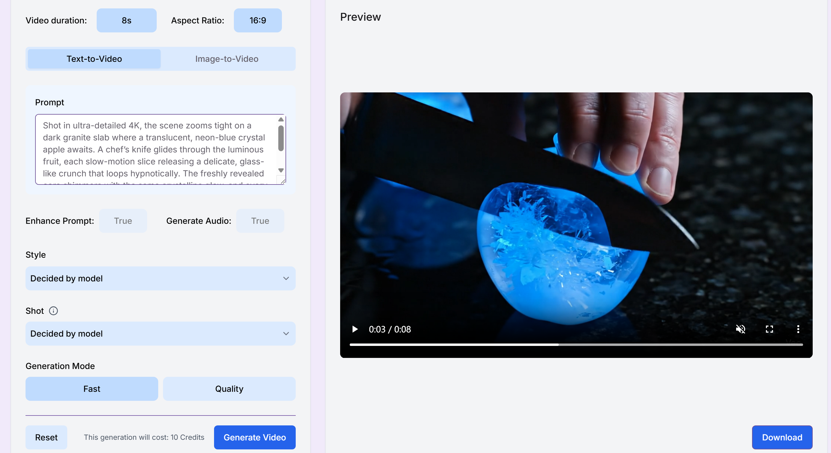 VeoVideo's video generation page